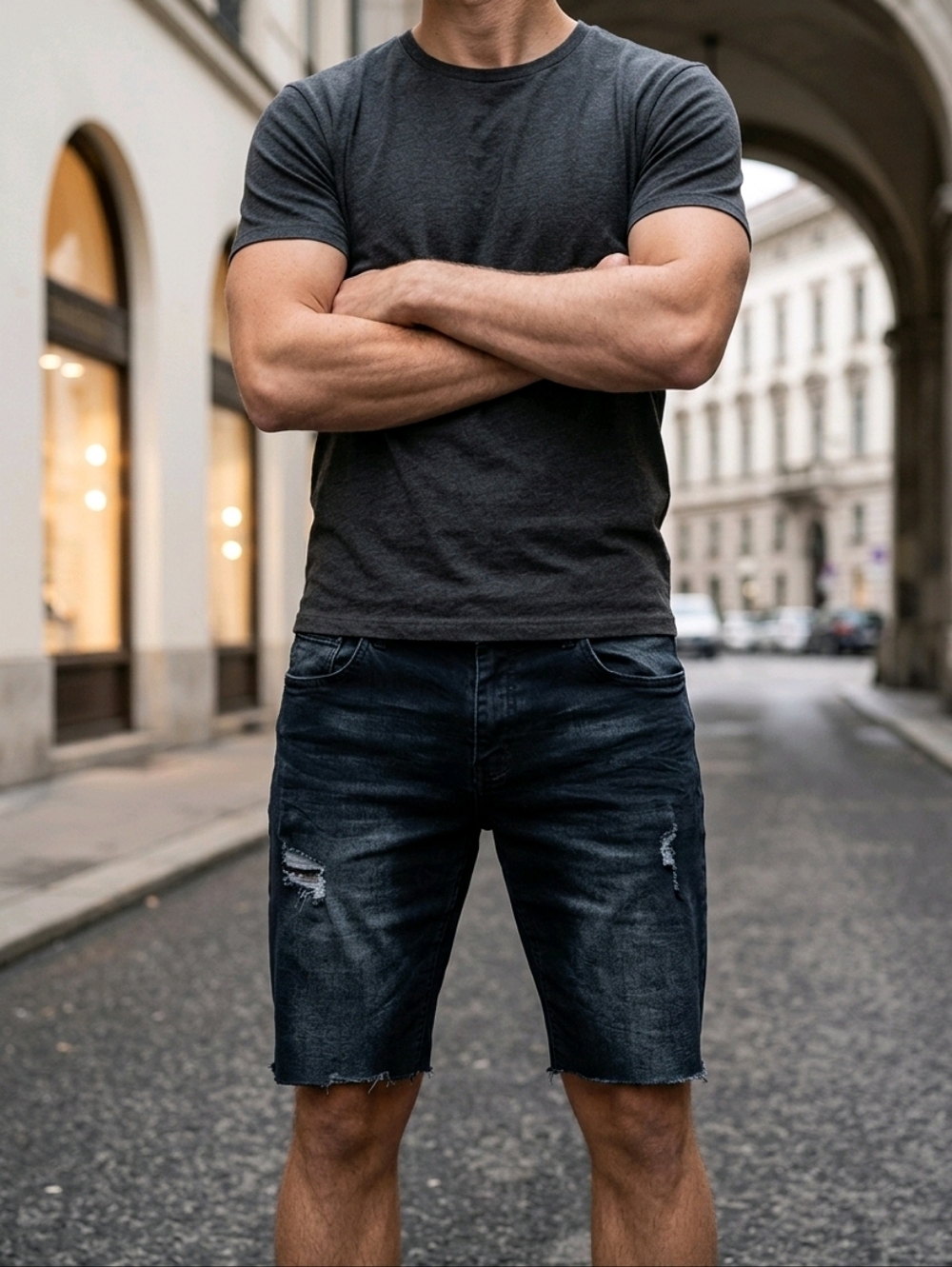 Men's Black Distressed Denim Jean Shorts Shorts Only